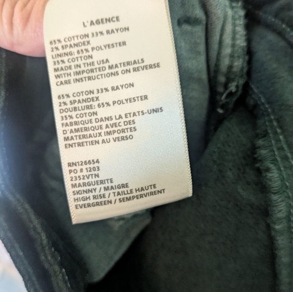 L'AGENCE Velvet Marguerite Skinny Pants Evergreen 25 - Picture 9 of 11